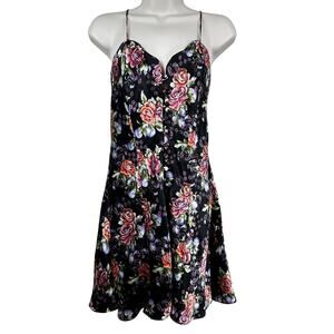 Vintage Victoria's Secret Gold Label Satin Slip Dress Floral Button Black Pink M